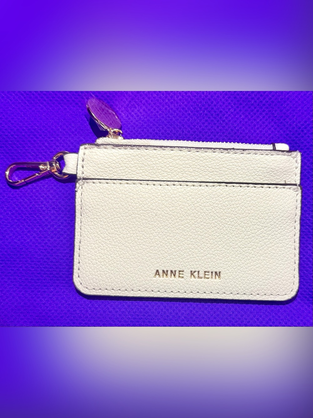 Anne Klein Cream Pebbled Card Case with Gold Logo